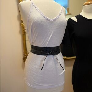 Black leather wrap belt with tie